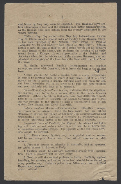 India 1943 WW2 National War Front Propaganda Leaflet Sign-Posts District Leaders