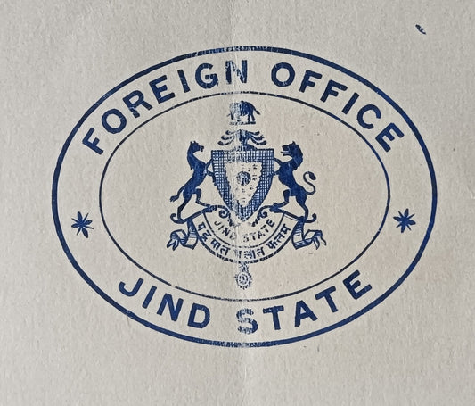 India signed crested letter FOREIGN OFFICE / JIND STATE