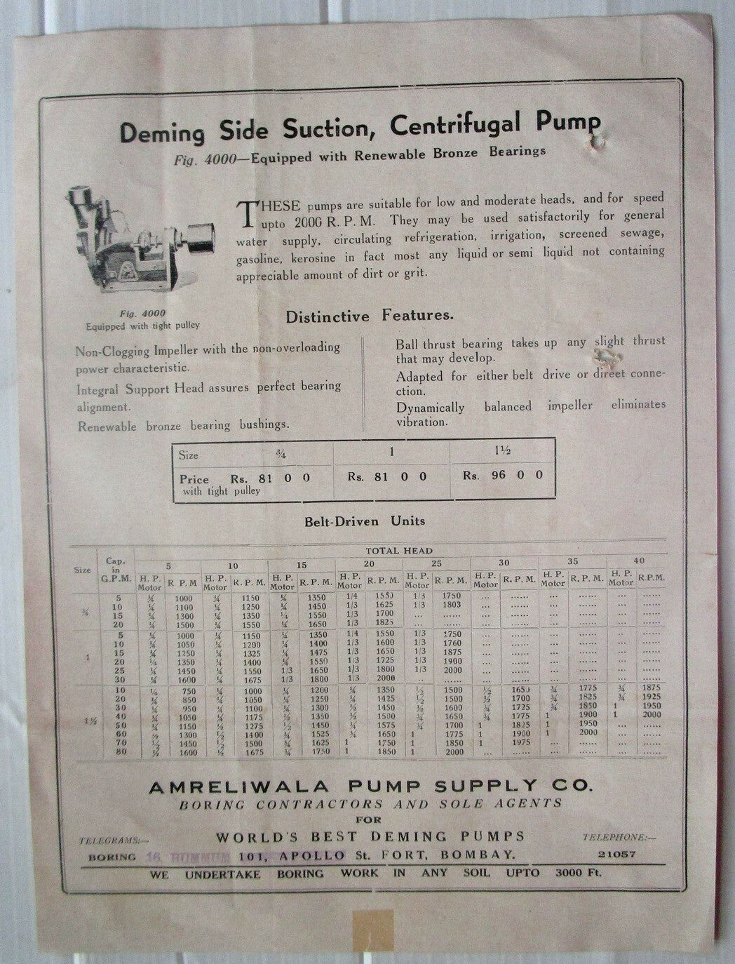 India 1939 advertzements etc for DEMING WELL PUMPS