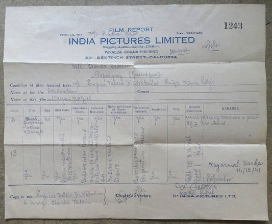 India Pictures limited 1941 Film Report for Alibaba Mehboob khan