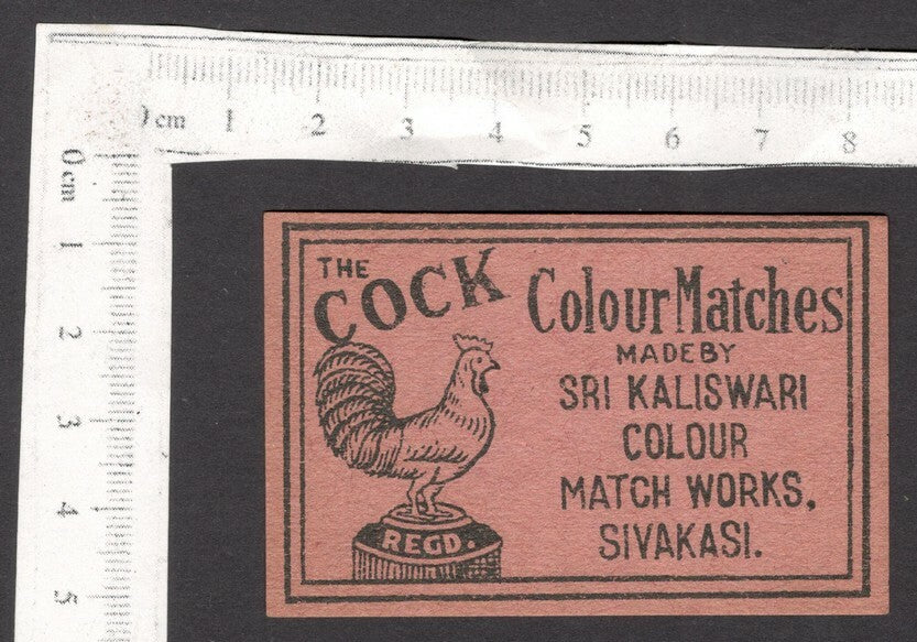 India vintage matchbox label THE COCK