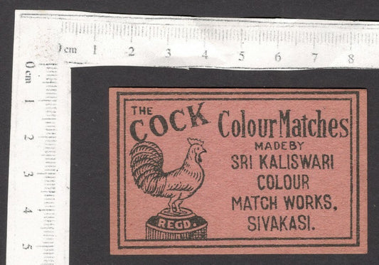 India vintage matchbox label THE COCK