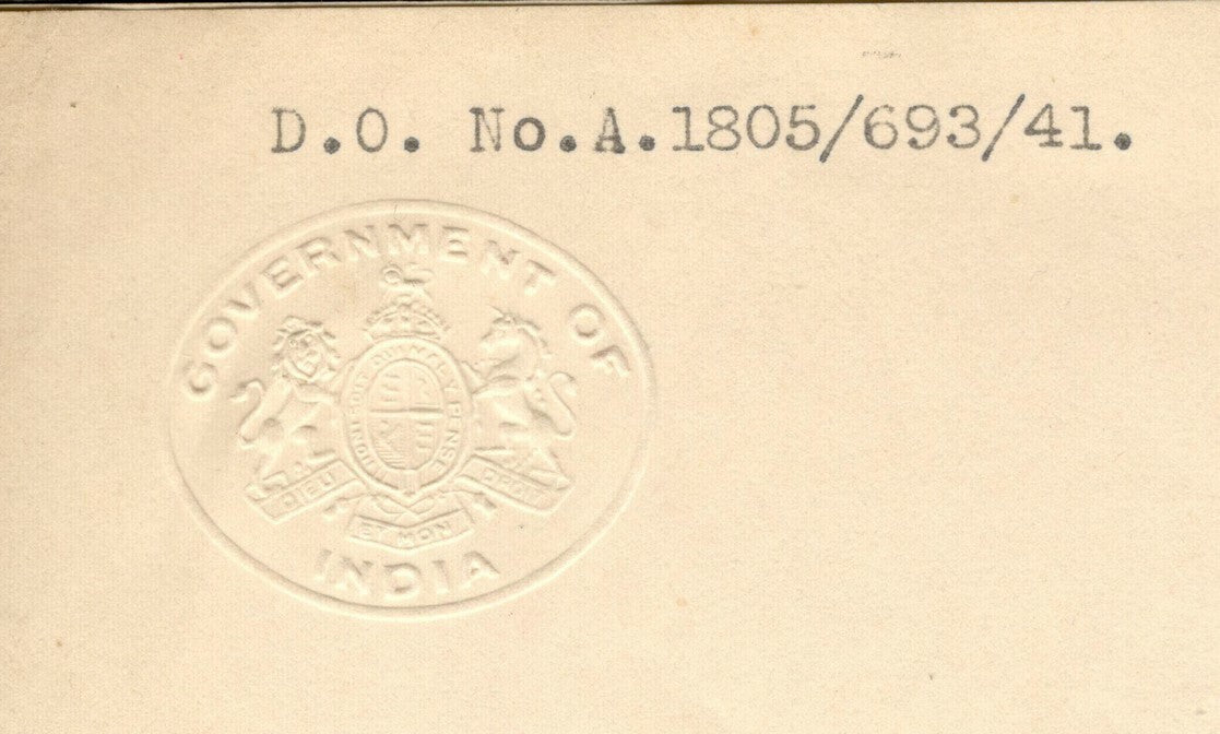 AOP India 1942 crested letter GOVERNMENT OF INDIA to the Raja of Uniara