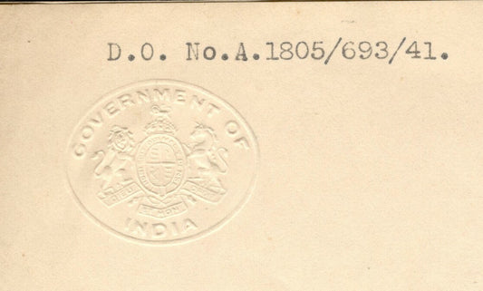AOP India 1942 crested letter GOVERNMENT OF INDIA to the Raja of Uniara