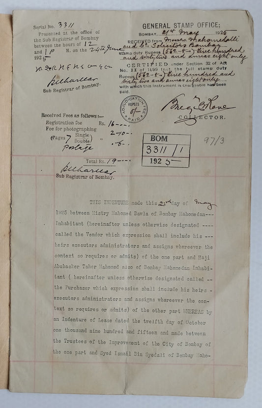 AOP India 1925 indenture