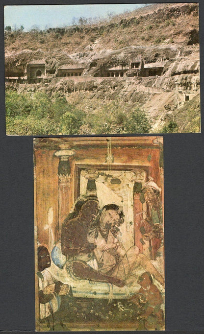 (AOP) India vintage postcards AJANTA CAVES colour postcards (7)