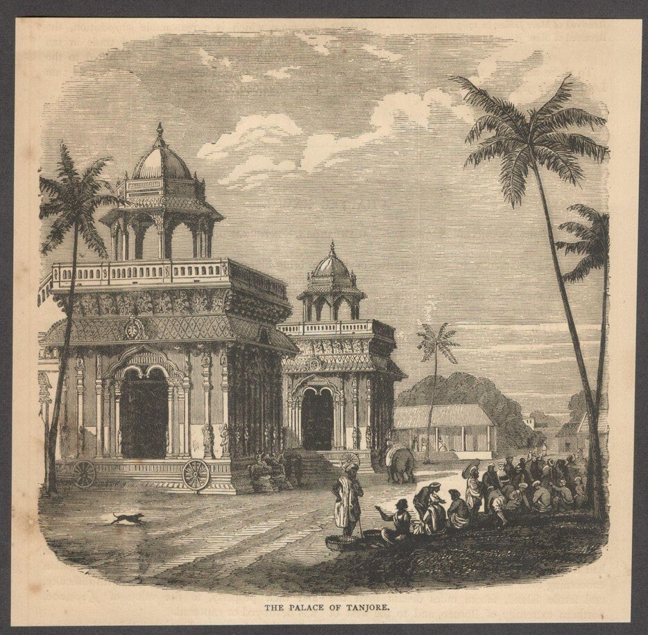 India THE PALACE OF TANJORE engraved print ex libris Rousslet 1876 6.5"x6"