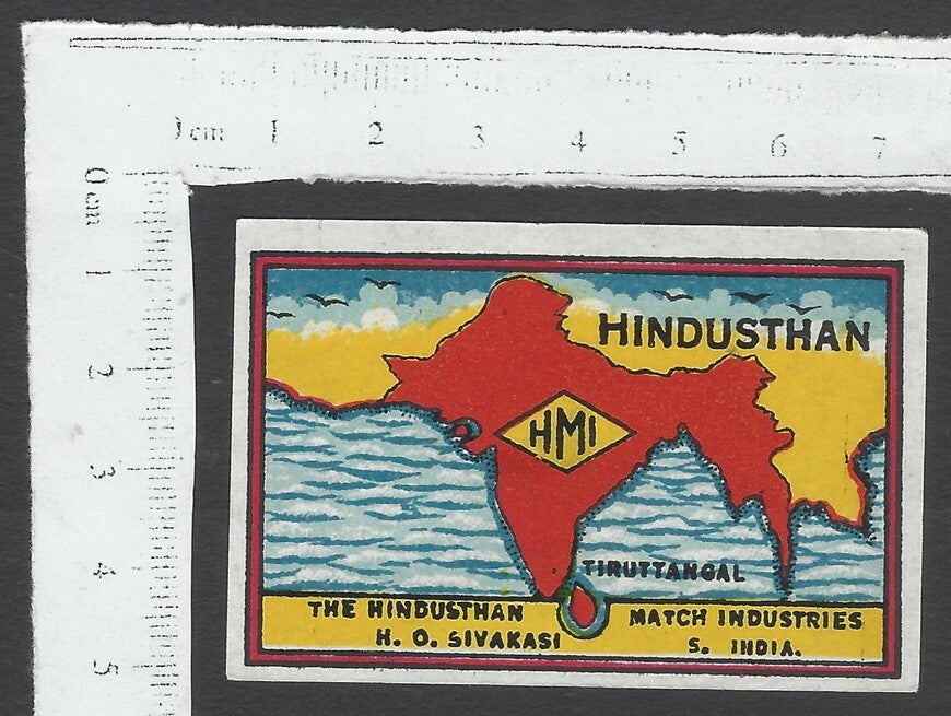 AOP India vintage matchbox label Hindusthan by The Hindusthan Industries