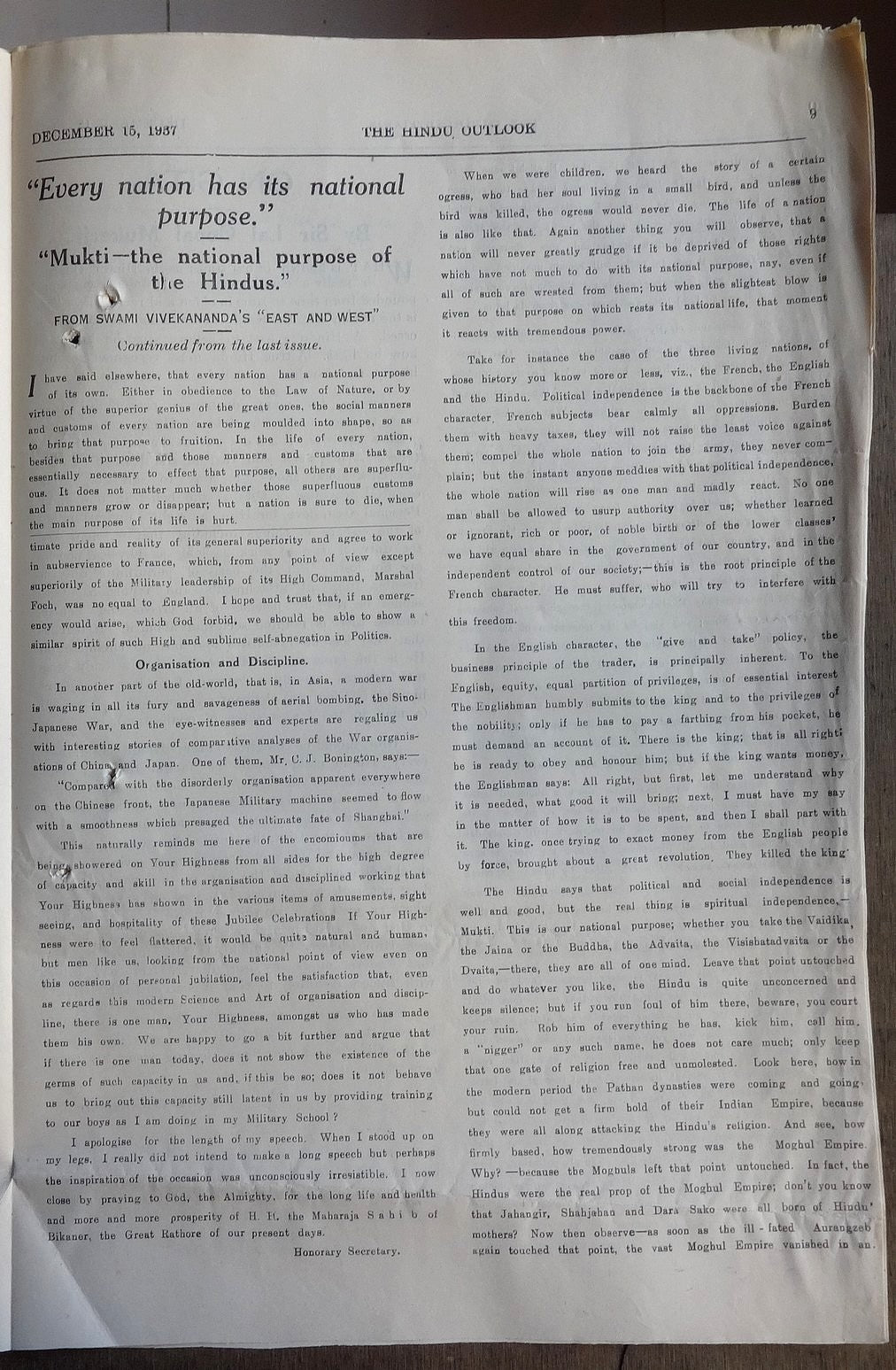 The Hindu Outlook weekly newpaper of the Hindu Mahasabha 1937 India 16pgs