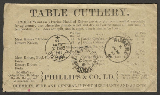 (AOP) India QV 1893 full back advertisement cover for TABLE CUTLERY