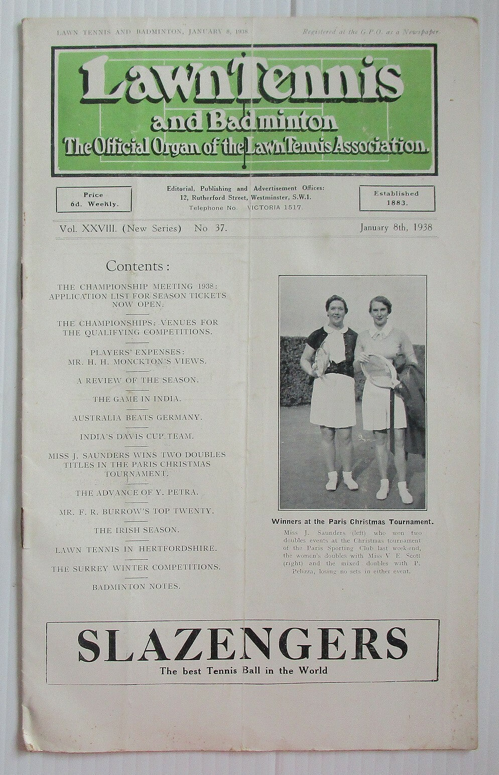 Lawn Tennis & Badminton Jan 8 1938 issue India’s Davis Cup Team