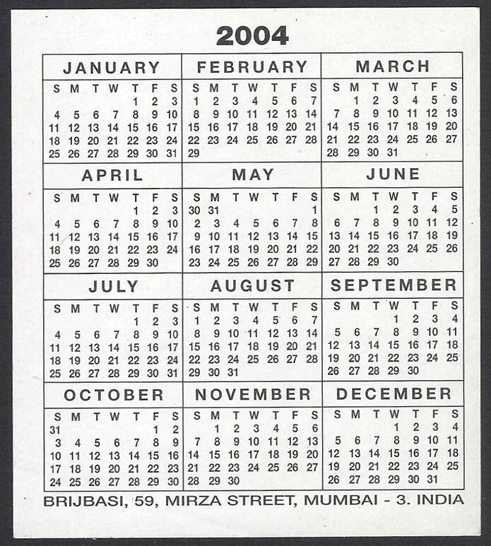 AOP2 India Bollywood 2004 pocket calendar BIPASHA BASU 
