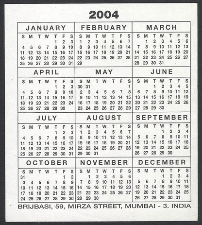 AOP2 India Bollywood 2004 pocket calendar BIPASHA BASU 