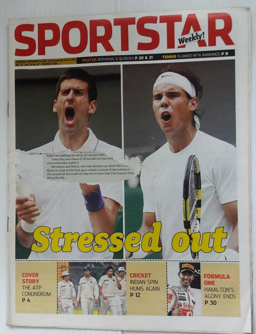 India Sportstar 2008-11 TENNIS cover issues 10” X 13” (5)