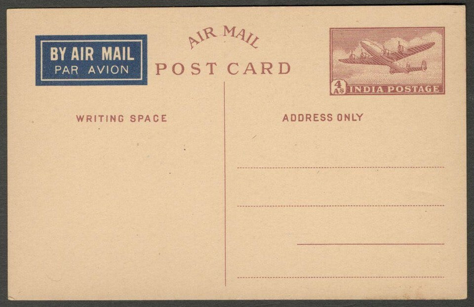 India Airmail postal card 4as unused
