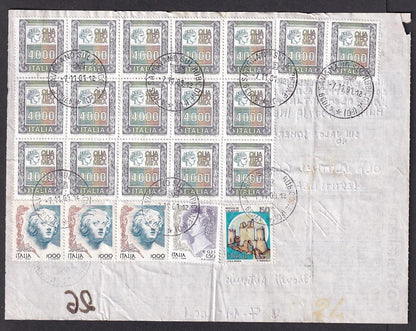 Italy 2001 parcel card to India wi a combination of Lire & dual currency issues