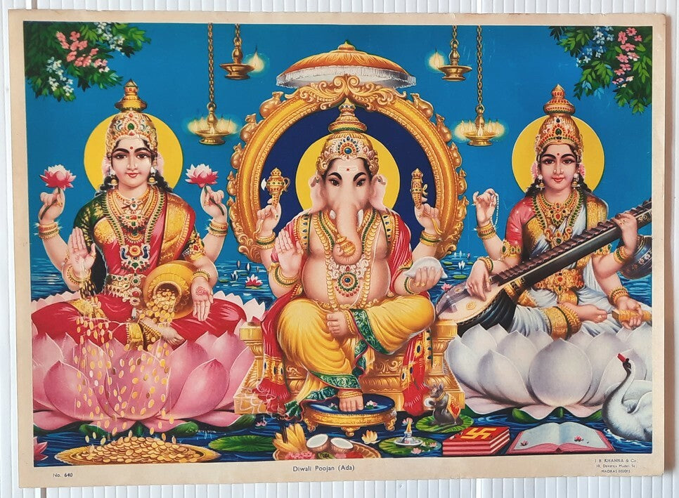 AOP India DIWALI POOJAN (ADA) J. B. Khanna 9.75" x 13.25" vintage Hindu poster