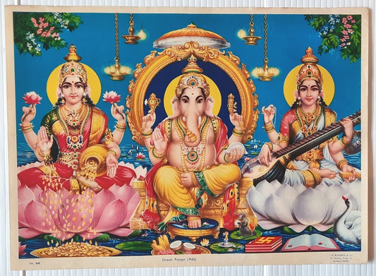 AOP India DIWALI POOJAN (ADA) J. B. Khanna 9.75" x 13.25" vintage Hindu poster