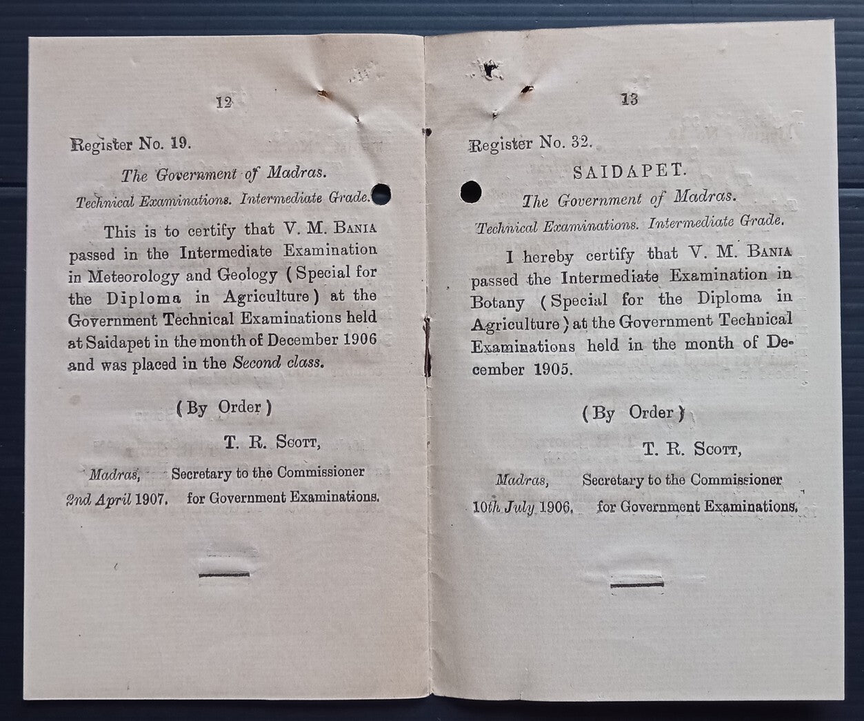 India - CERTIFICATES OF BANIA V. M. RATANSI