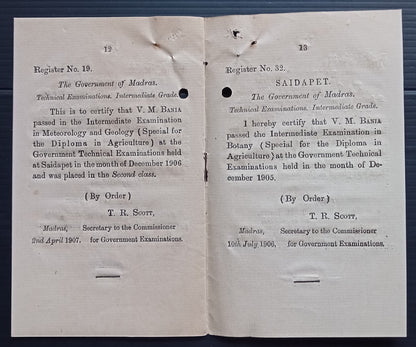 India - CERTIFICATES OF BANIA V. M. RATANSI