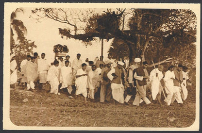 AOP India full back pictorial 50p Gandhi postal card GANDHI on the march