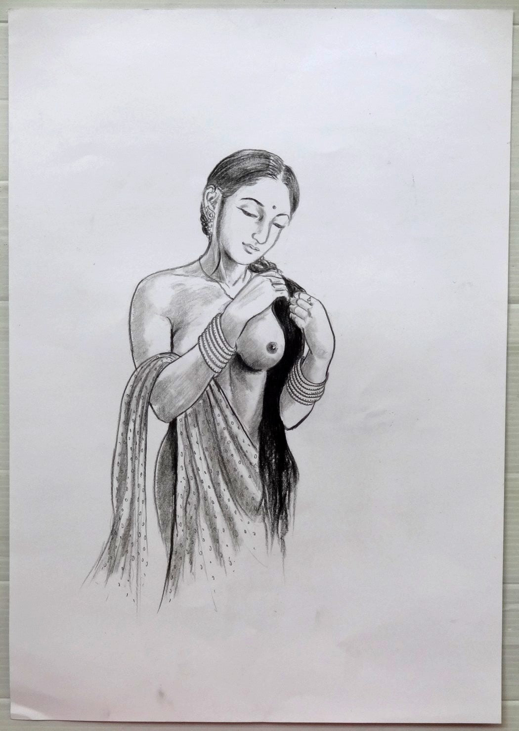 Nude Indian Beauty pencil on card 11.5” x 19.5” - India