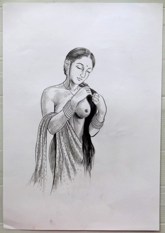 Nude Indian Beauty pencil on card 11.5” x 19.5” - India