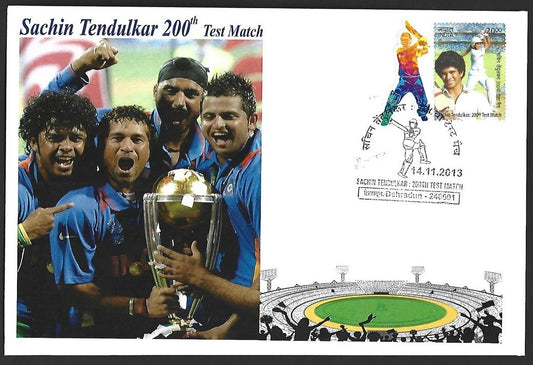 CRICKET India 2013 Sachin Tendulkar 200th Test private FDC with diecut label