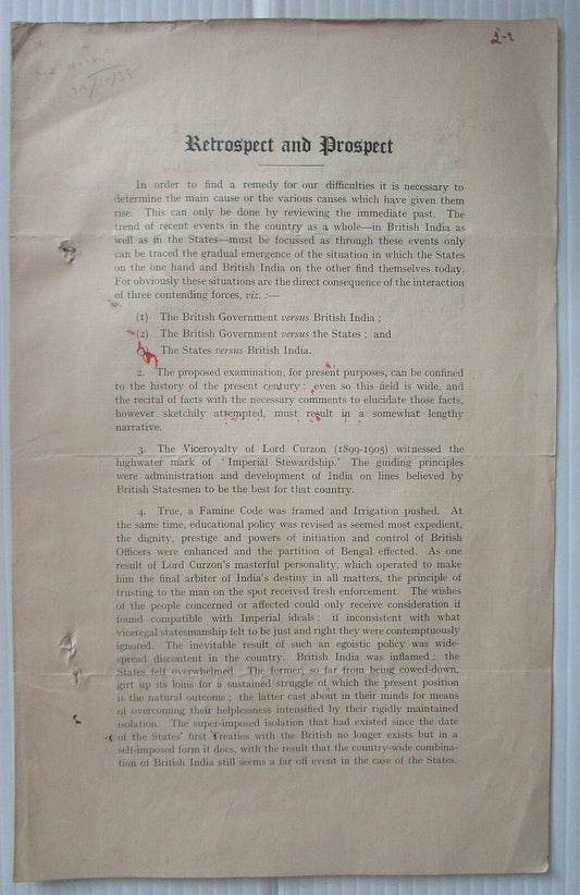 India Retrospect & Prospect a 1938 commentary on past & the future of the Nation