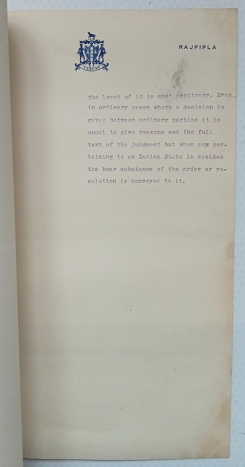 RAJPIPLA STATE crested letter (4 sheets) India