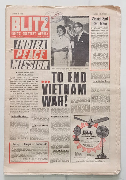 AOP India BLITZ 9 April 1966 INDIRA PEACE MISSION TO END VIETNAM WAR! (R )