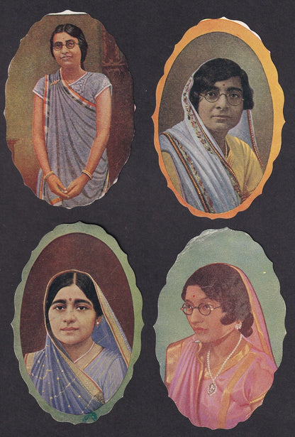 India 1940s patriotic textile labels depicting Women Freedom Fighters (19 diff)