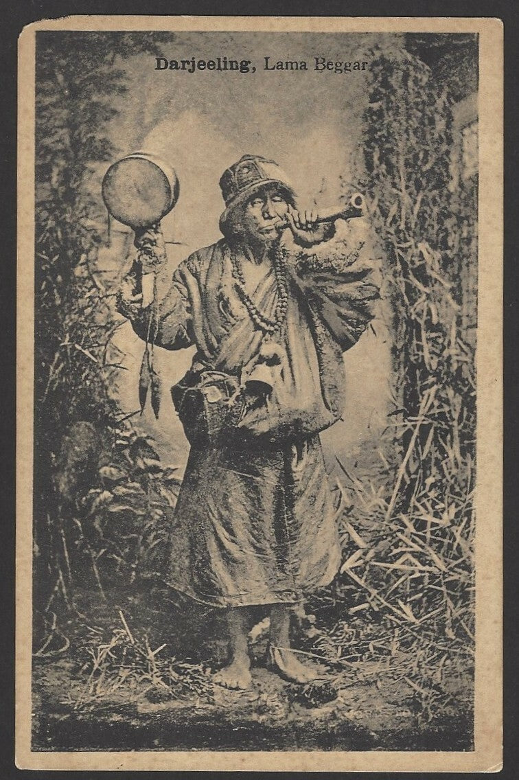 India Tibetian Lama Beggar vintage postcard
