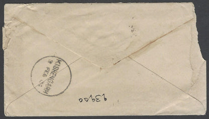 AOP India QV 1/2a blue env canc unframed TPO "J.4. IN/3/FEB 2"