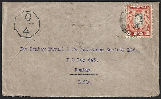Kenya Uganda Tanganyika WW2 KGVI censored cover TANGA to India