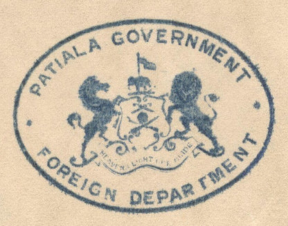India 1938 crested letter PATIALA GOVERNMENT / FOREIGN DEPARTMENT