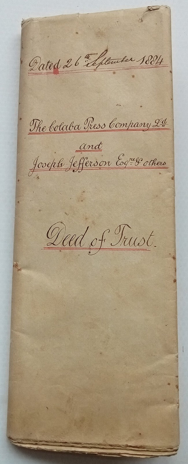 AOP India 1884 indenture signed JEHANGIR READYMONEY