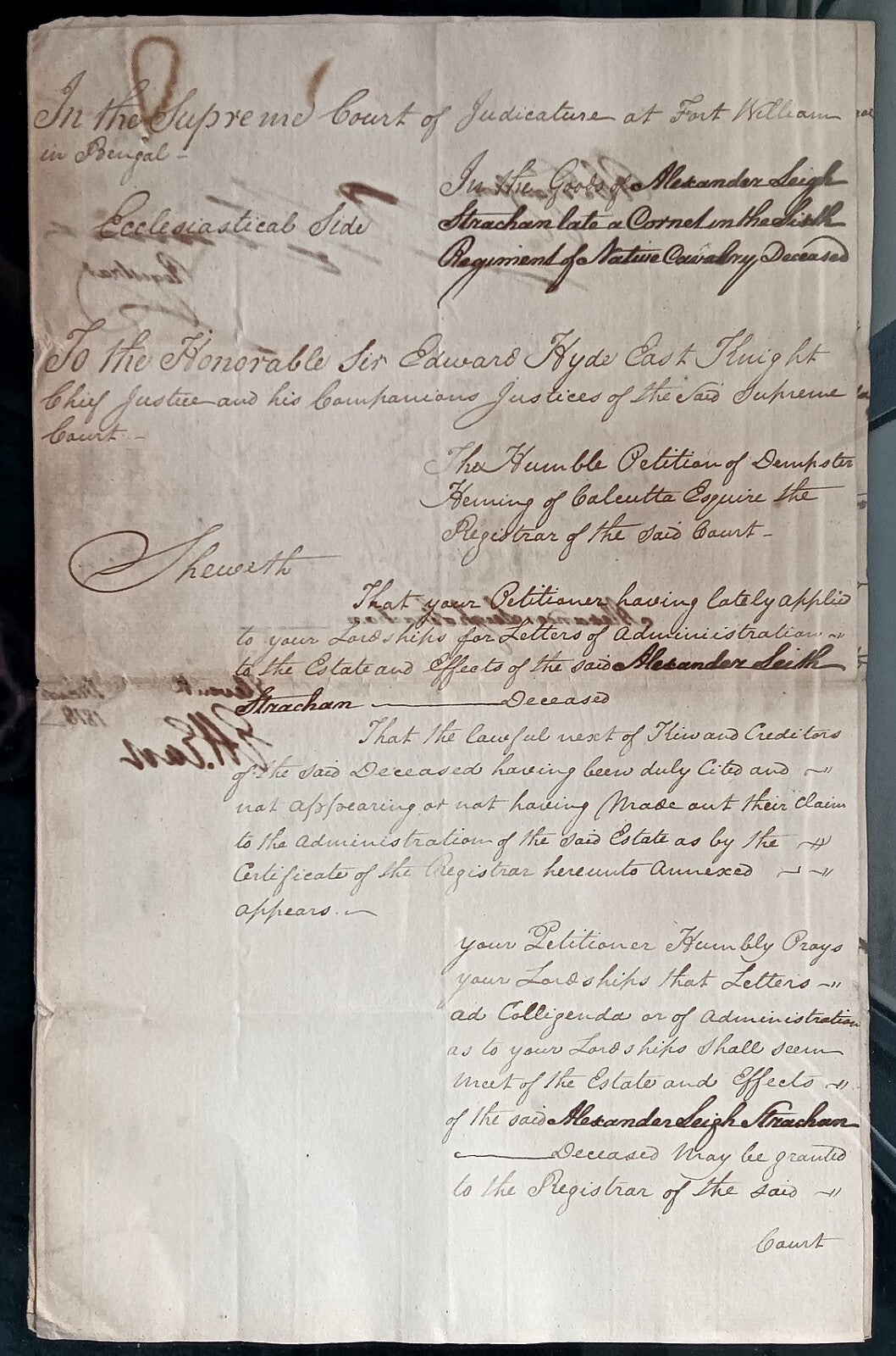 India King George IIII 1818 Fort William, Calcutta 3 page document