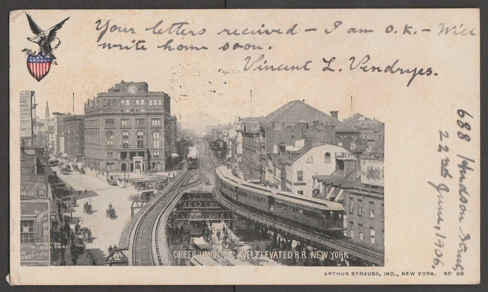 AOP USA COOPER UNION 3RD AVE. ELEVATED R.R. NEW YORK PU 1906 to India