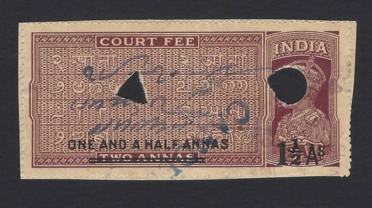 India KGVI 1 1/2a on 12a provisional Court Fee