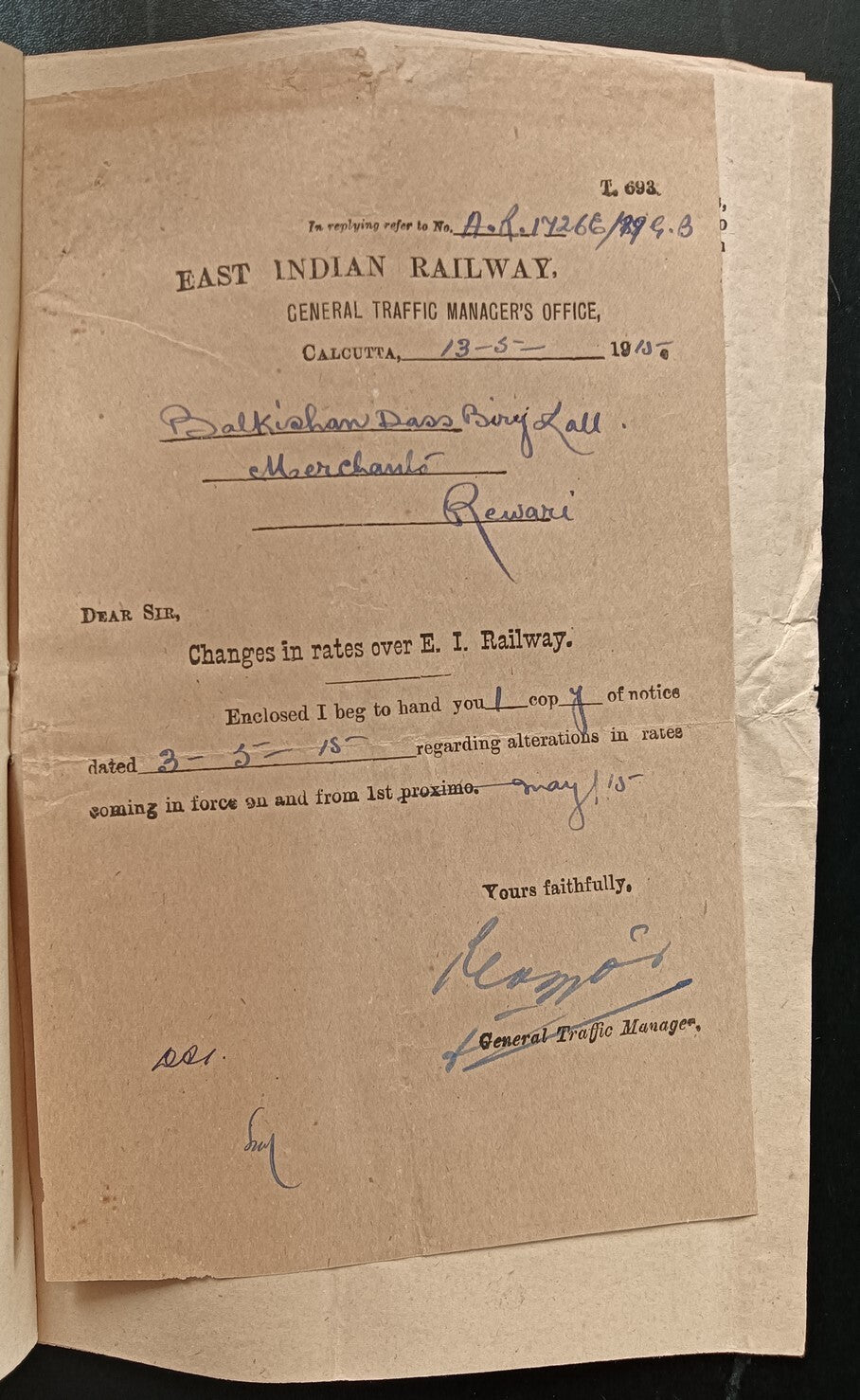 India EAST INDIAN RAILWAY 1915 new Terms & Freight rates booklet