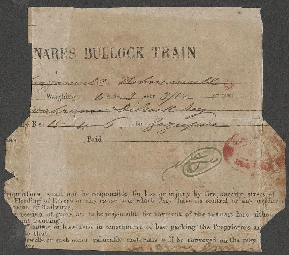 AOP India 1870 BULLOCK TRAIN receipt fashioned as a cover & mailed 