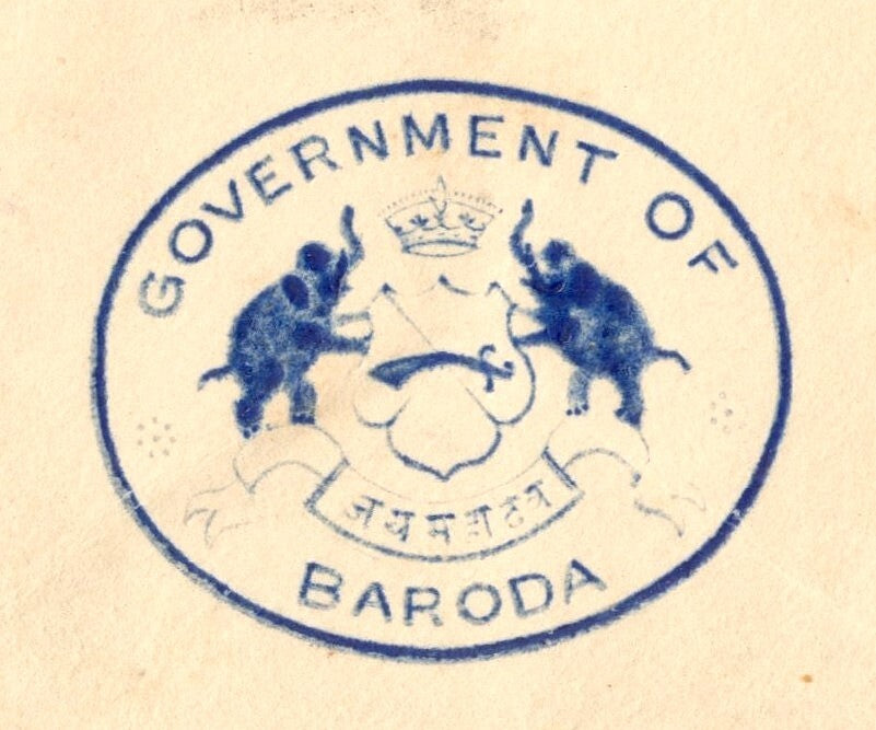 AOP India Baroda State Service crested cover used 1929 to Dewan of Jungadh