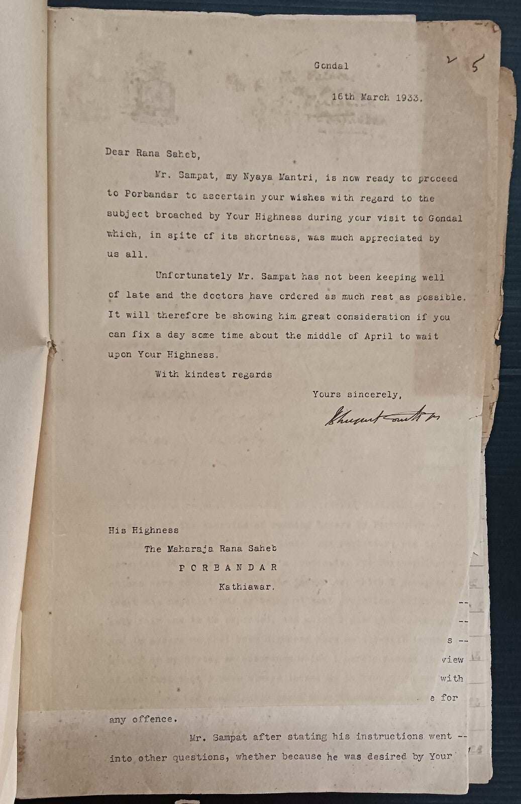 India 1933 Gondal Porbandar Dispute correspondence incl. 20 signed by Maharajas