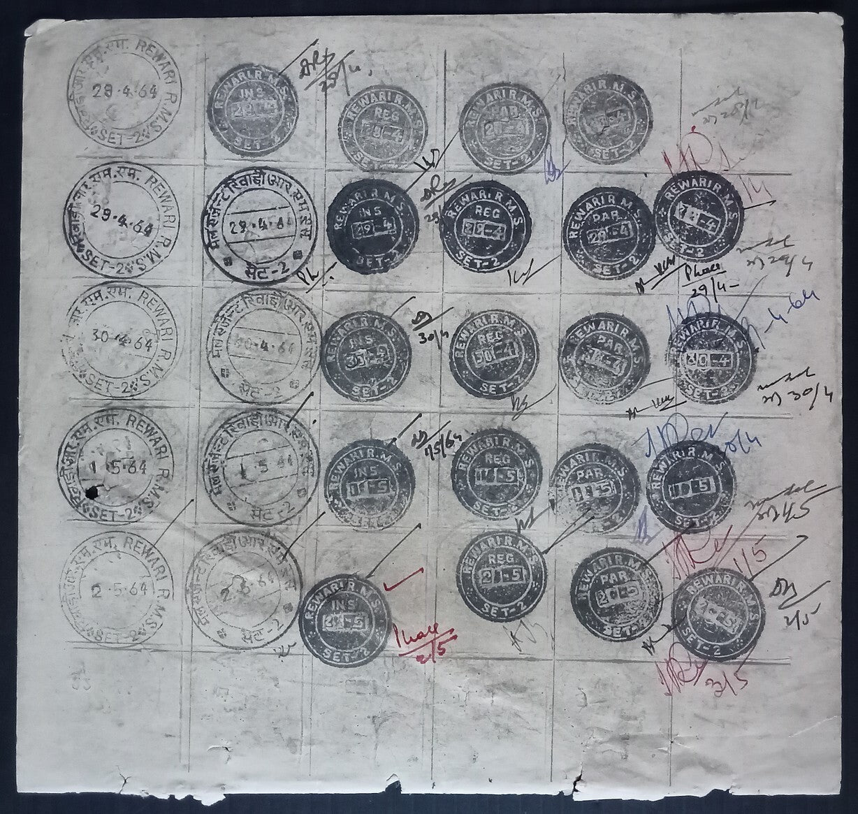India 1955-67 Post Office daily postmark proof impression sheets (24)