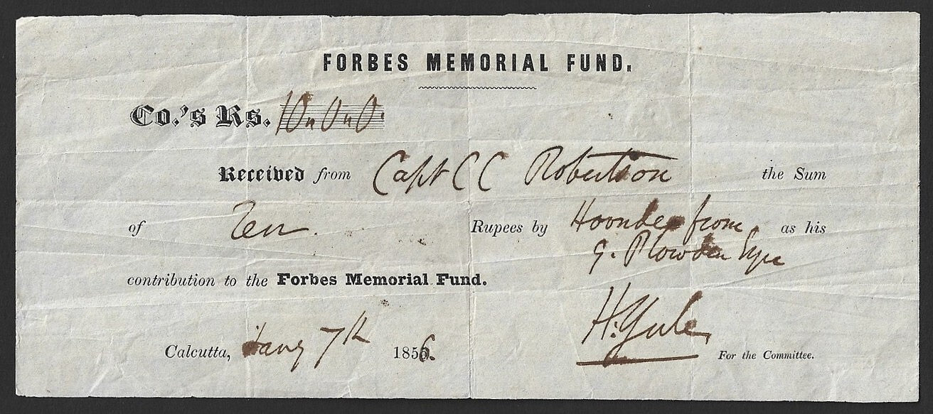India 1856 Forbes Memorial Fund receipt