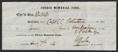 India 1856 Forbes Memorial Fund receipt