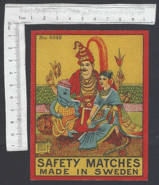 AOP India vintage packet size label Shiv, Parvati Ganesh Made in Sweden	