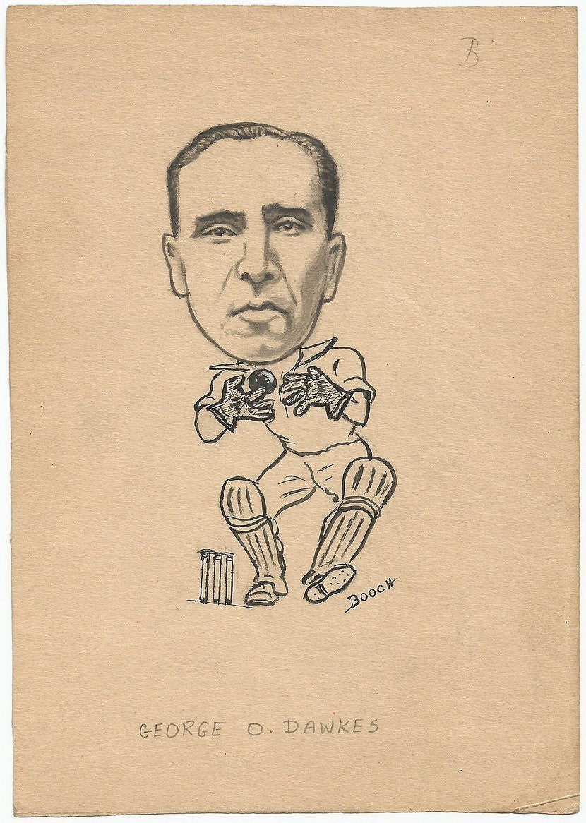 Cricket England George Owen Dawkes 1949 sketch by cartoonist R Booch India Ӝ