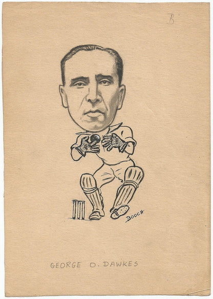 Cricket England George Owen Dawkes 1949 sketch by cartoonist R Booch India Ӝ